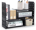 EARTHSON Desk Organizer Shelf, Expandable Bookshelf for Desk, Small Desktop Bookshelf, Mini Cute Adjustable Office Desk Shelves, Black