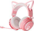 EASARS Wireless Cat Ear Headphones, Pink Gaming Headset Bluetooth 5.0 for Smartphone, Retractable Mic, 50mm Drivers, RGB Lighting Headset with Mic (USB Dongle Not Included)