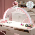HITTI Super Large 31in Half Moon Light for Nail Desk, Foldable Arch Light for Nail Tech Lamp with Phone Stand, LED Table Lamp for Manicure, Handicraft, Art, Eyelash Extension (Crystal Diamond)-Pink
