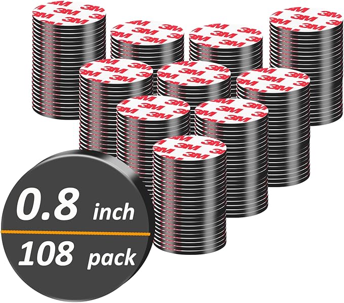 108 Pack, Magnets Dots with Adhesive, Pre-Cut Small Flexible Round Magnetic Tapes for DIY Crafts Magnets Fridge (0.8"x0.8"x0.08"-108 Pcs)