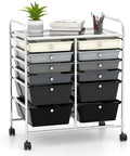 Moccha 12-Drawer Rolling Storage Cart - Utility Cart on Wheels with Lockable Casters for Craft Art Supply Paper Salon, Mobile Drawer Carts for Classroom Teacher School Office (Gradient Grey)