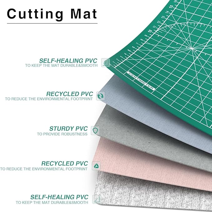 DIYSELF Cutting Mat 8in×6in, Self Healing Cutting Mat, A5 Rotary Cutting Mats for Crafts Sewing Hobby Fabric Project, 5-Ply Craft Cutting Board Double Sided for Quilting, Matting & Mounting Materials