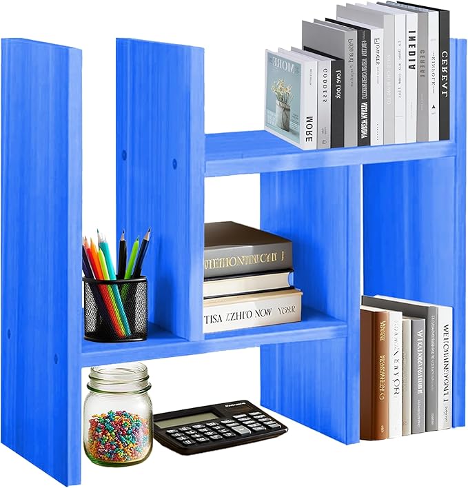 Desk Organizer Shelf Wooden Desktop Bookshelf Adjustable Desktop Organizer Shelves Small Book Shelf for Office Desk Supplies Home Storage Natural Stand Decor (15*)