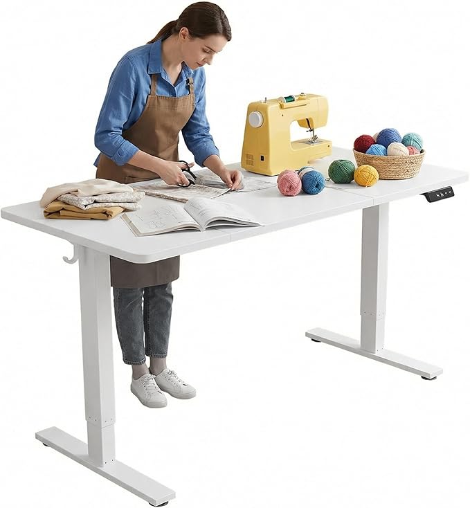 TIQLAB Electric Adjustable Sewing Table, 63"x24" Workbench Adjustable Height, Ergonomic Worktable for Garage, Craft Desk, Spacious Desk for Sewing and Crafts, 3 Splice Board, White