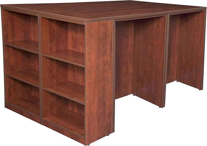 Regency Legacy Stand Up Lateral File/ 3 Desk Quad with Bookcase End- Cherry