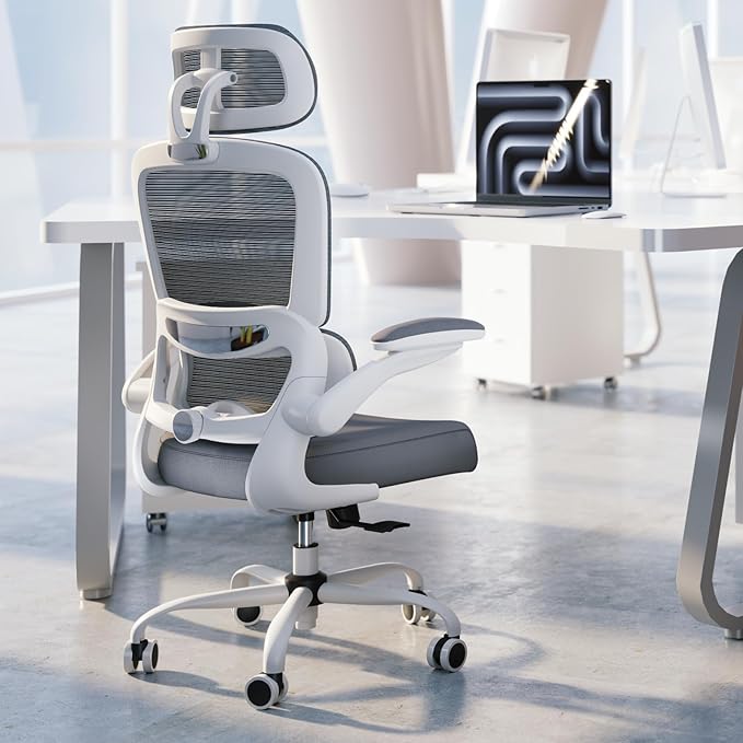 TRALT Office Chair Ergonomic Desk Chair, 330 LBS Home Mesh Office Desk Chairs with Wheels, Comfortable Gaming Chair, High Back Office Chair for Long Hours (White)