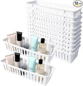 12 Pcs Storage Bins, Plastic Trays For Organizing, Stackable Drawer Pencil Trays, Slim Plastic Storage Baskets, White Desktop Storage Box, 10.2 x 3.1 x 2.4 in / 26 x 8 x 6 cm
