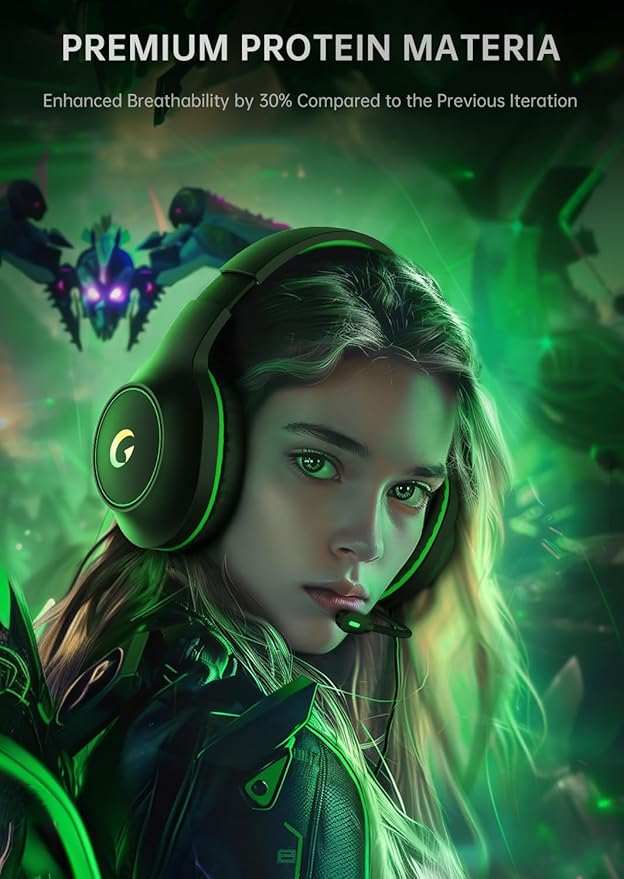syndesmos CM7002 Gaming Headset for PS5, PS4, PC, Mac, Switch, Xbox Series, Surround Sound RGB Gaming Headphones with Noise Canceling Microphone, 50MM Dynamic Drivers, 3.5MM Audio Jack, Black Green