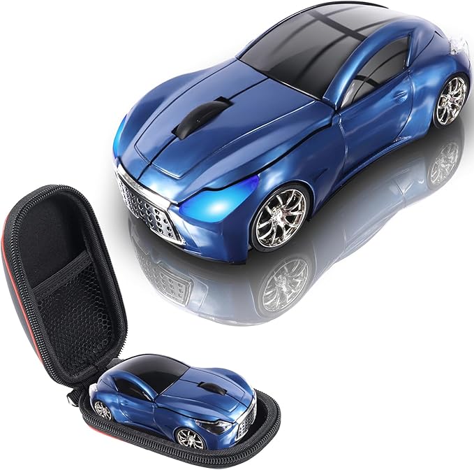 elec Space Wireless Mini Mouse with Case - Cute Sports Car Shape, Lightweight & Portable, 10m Range, Plug and Play (Pearl Blue)
