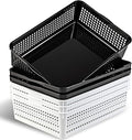 Eslite A4 Size Plastic Storage Basket,Desktop File Paper Letter Organizer Tray, 6-Packs (White+Black)