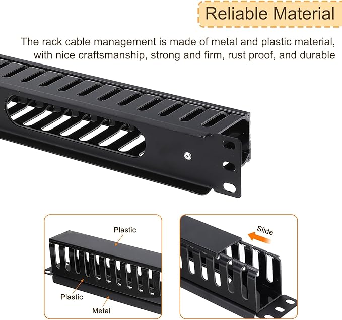PATIKIL 1U 19 Inch Cable Manager, 2 Pack 24 Slot Horizontal Rack Mount Wire Management Metal Finger Duct Wire Organizer for Network Cabinet, Black