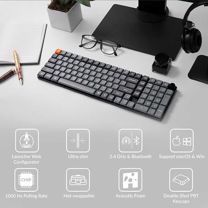Keychron K17 Max 96% Layout QMK/Launcher Ultra-Slim Wireless/Type-C Wired Mechanical Keyboard with RGB Backlit Hot-Swappable, Low-Profile Gateron Mechanical Brown Switch Compatible with Mac Windows