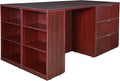 Regency Legacy Stand Up Desk/ 3 Lateral File Quad with Bookcase End- Mahogany