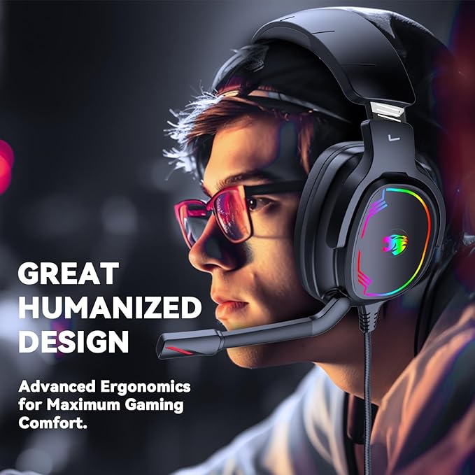 Jimonyer Gaming Headset for PC/PS4/PS5/Xbox One/Switch, Stereo Surround Sound Gaming Headphones with Noise Canceling Flexible Mic, Computer Headset with 3.5mm Jack(Black)