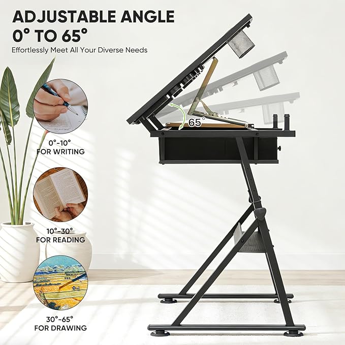 Magshion Professional Drafting Table for Adults w/Stool, Tilting Wooden Tabletop & Adjustable Height, Art Craft Desk Watercolor Painting Sketching Work Station for Studio Home Office School (Natural)