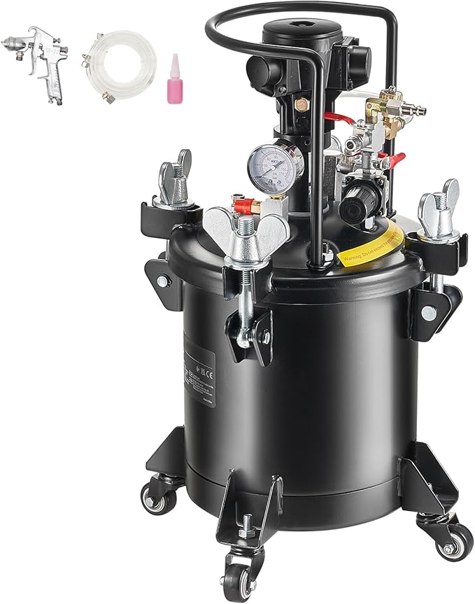 Spray Paint Pressure Pot Tank 10 L/2.5 gal Fully Automatic Stirring 70 psi Automatic Stirring: The paint pressure pot is equipped with a pneumatic motor for automatic stirring, ensuring even mixing