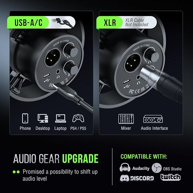 FIFINE K688 Podcast Microphone Kit, USB/XLR Dynamic Microphone with Boom Arm for PC/XLR Mixer, Gaming Mic with Mute Button, Headphone Jack for Vocal, Voice-Over, Streaming, Music Recording -K688CT
