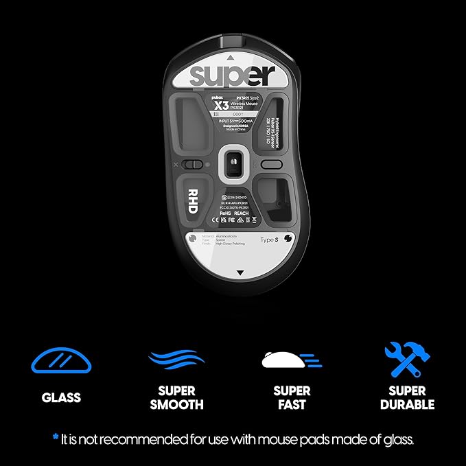 Superglide Glass Mouse Skates - Super Smooth Glide, Polished Round Edge, Super Fast Gaming Mouse Feet with Durable Sole for Pulsar X3 Series (Type-S, White)