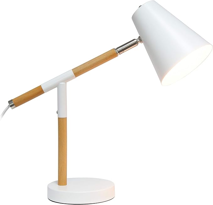 Simple Designs LD1059-WHT Wooden Pivot Desk Lamp, Matte White