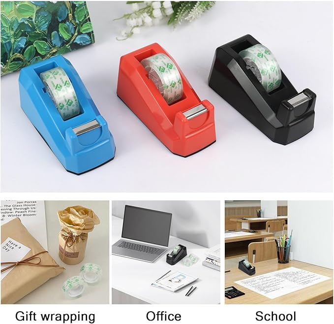 BOMEI PACK Tape Dispensers Desk, 1 Pack Blue with 6Rolls Transparent Tape Refills, 1 Inch Core, for Gift Wrapping, School, Office and Home
