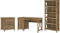 Bush Furniture Key West 54W Computer Desk with 2 Drawer Lateral File Cabinet and 5 Shelf Bookcase in Reclaimed Pine