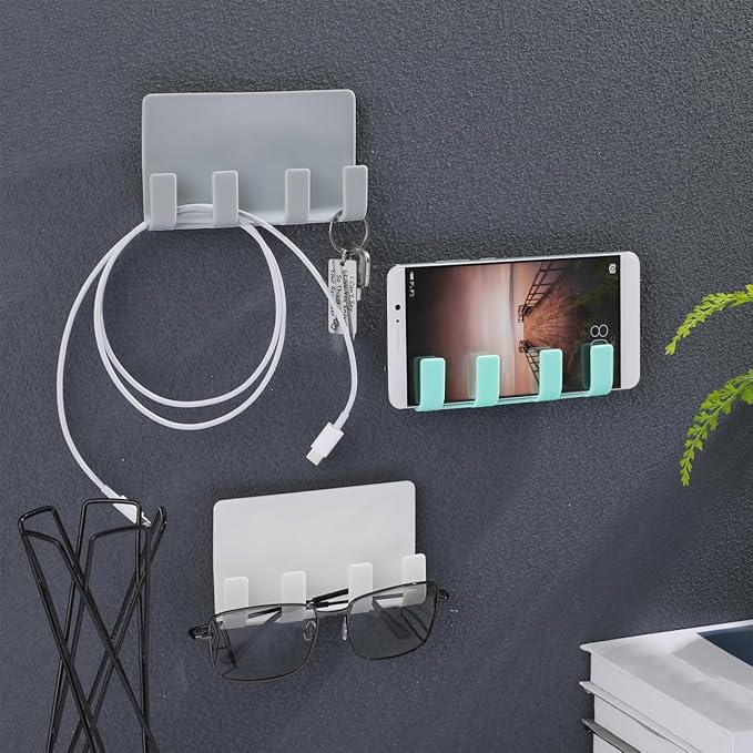 Cell Phone Wall Mount, 3 Pack Multi Purpose Plastic Phone Charging Dock Holder Shaving Razor Towel Hook Bracket for Smartphone Tablet eReader (Mixed Color)