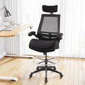 400lbs Ergonomic Drafting Tall Office Chair for Adjustable Standing Desk with Flip-Up Arms, Headrest (with Footring, Black)
