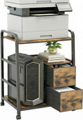 Printer Stand Featuring Fabric Drawers, Under Desk Host Computer Cabinet and Shredder Shelf, Heavy Duty Printer Stand with Storage Workstation Organization Printer Table for Home Office