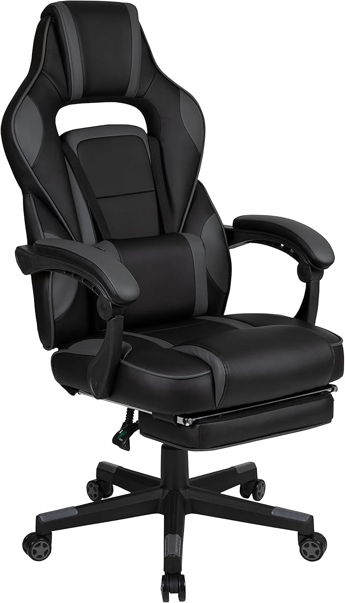 Flash Furniture Optis Black Gaming Desk with Cup Holder/Headphone Hook/Monitor Stand & Black Reclining Back/Arms Gaming Chair with Footrest