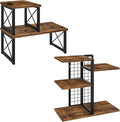 ELITEROO Desktop Shelf Bookshelf Set, 2 Tier Small Desk Shelves Organizer, 4-Tier Wooden Tabletop Book Shelf, Adjustable Display Rack Storage Organizers for Home, Office, Dorm, Rustic Brown