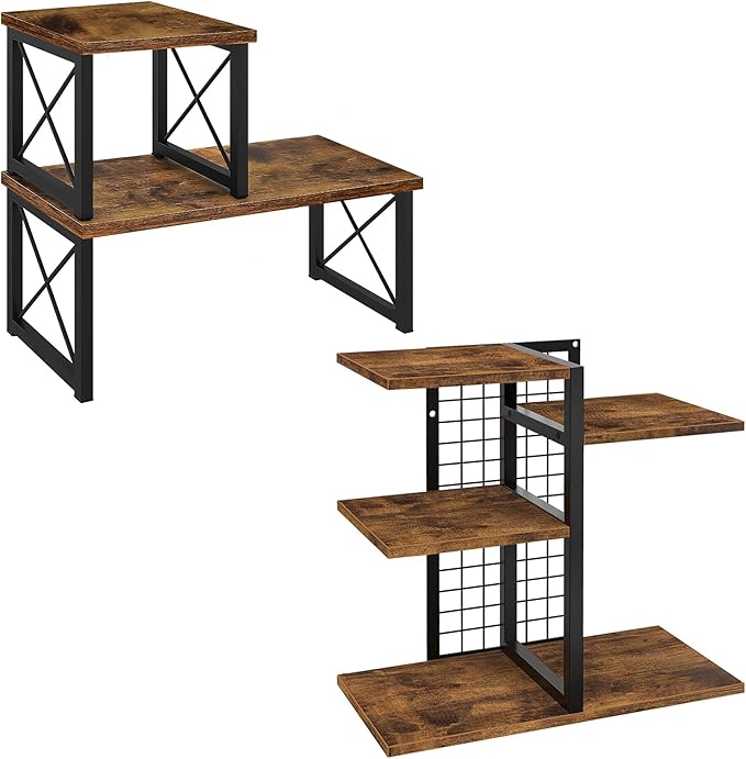 ELITEROO Desktop Shelf Bookshelf Set, 2 Tier Small Desk Shelves Organizer, 4-Tier Wooden Tabletop Book Shelf, Adjustable Display Rack Storage Organizers for Home, Office, Dorm, Rustic Brown