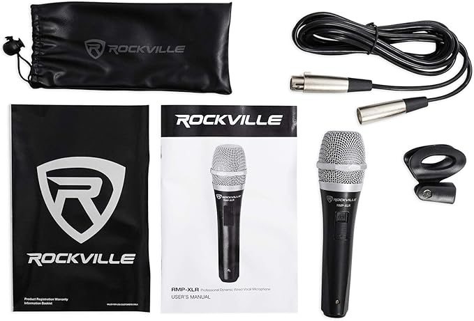 Rockville RMP-XLR Dynamic Super Cardioid Microphone, 10ft XLR Cable, Rugged Plastic Body, Clear Sound, M-06 Cartridge, for Vocals and Instruments
