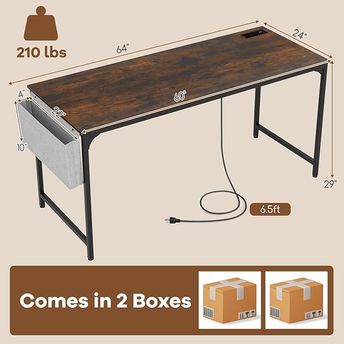 Tangkula 60" Conference Desk Set of 2, Modern Boardroom Desk with Storage Bag, Headphone Hook, Sturdy Metal Frame, Rectangular Seminar Table with Charging Station