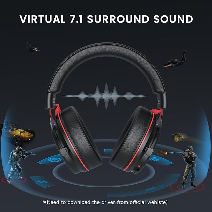 EKSA E900 Pro USB Gaming Headset for PC - Computer Headset with Detachable Noise Cancelling Mic, 7.1 Surround Sound, 50MM Driver - Headphones with Microphone for PS4/PS5, Xbox One, Laptop, Office