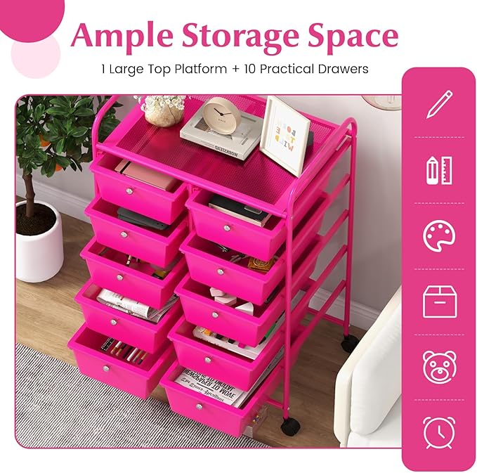 “Moccha 10-Drawer Rolling Storage Cart - Under Desk Storage Drawers with wheels for Craft Art Supply Paper Salon, Scrapbook Paper Tools, Storage Drawers Organizer, Mobile Utility Cart for Classroom