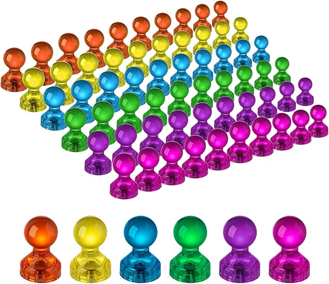 60 PCS Colorful Strong Magnetic Push Pin Magnets, Office Classroom Magnets,6 Assorted Color, Perfect to use as Kitchen Home and School, Map Magnets,Whiteboard Magnets