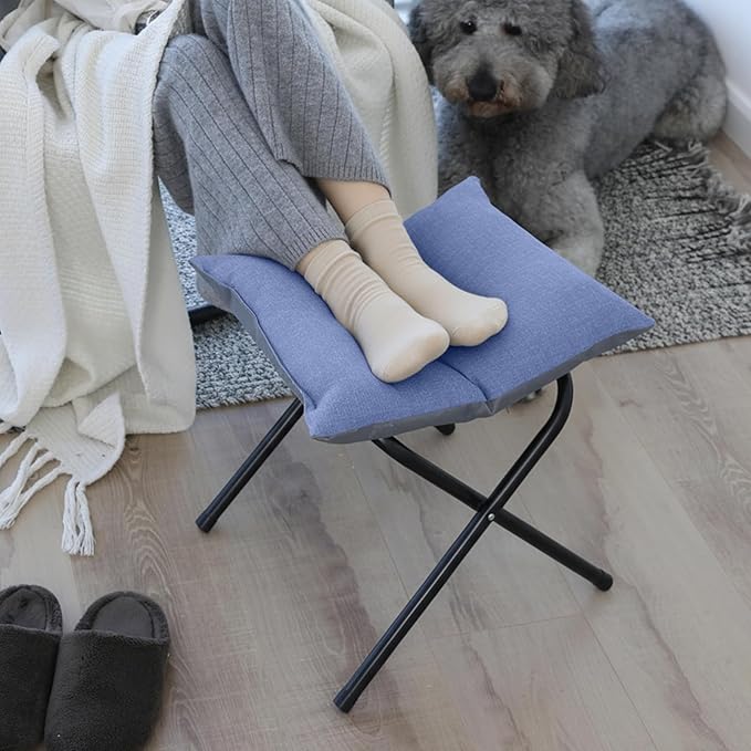 Foldable Foot Rest Stool for Under Desk or Sofa - Office Footrest Ottoman, Portable Leg Rest for Home & Office (Blue)
