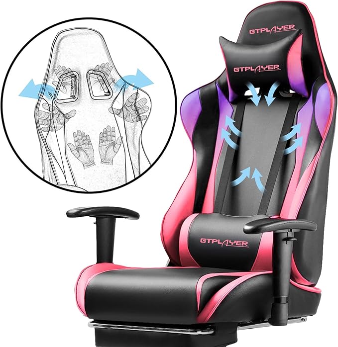 GTPLAYER Gaming Chair with Footrest, Ergonomic Computer Game Desk Chair, Reclining Gaming Chair Seat Height Adjustment, Swivel Rocker with Headrest and Lumbar (Colorful)