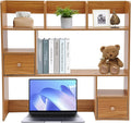 Desktop Hutch Bookshelf, 31.5 Inch Desktop Organizer Shelf with 2 Drawers & 7 Shelves, Desk Display Rack Desk Shelf for Home Office Dorm (Pine Color)