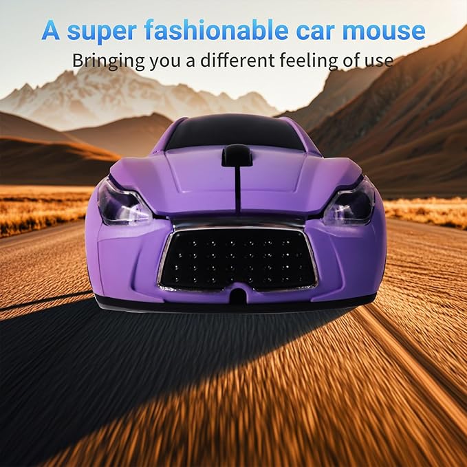 elec Space Wireless Mini Mouse with Case - Cute Sports Car Shape, Lightweight & Portable, 10m Range, Plug and Play (Purple)