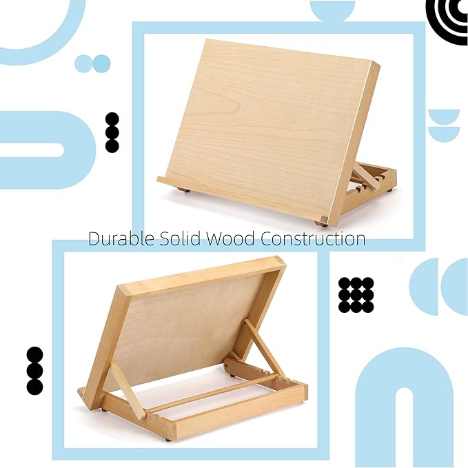 Adjustable Wood Tabletop Easels for Painting and Drawing Supplies - Portable Drafting Table & Art Stand, 5-Position Desk Easel with Smooth Art Board for Studio Sketching (16.5" x 12.5")