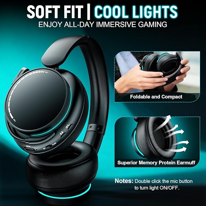 YPBDAN MD33 Wireless Gaming Headset for Xbox Series X|S, Xbox One, PS5, PC – 60H Playtime Bluetooth Headphones with Noise Canceling Mic, 3D Surround