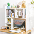 deli Desktop Shelf, Desk Hutch with 5 Shelves for Computer Desk, Desktop 3-Tier Display Rack, Multipurpose Wood Desktop Bookshelf Storage Organizer for Dorm Office Home
