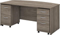 Bush Business Furniture Studio C 72W x 36D Bow Front Desk with Mobile File Cabinets in Modern Hickory