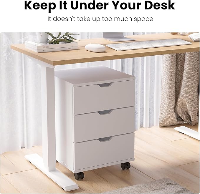 Farini Wood File Cabinet for Home Office,Under Desk 3 Drawer Mobile File Cabinet(White,Fully-Assembled)
