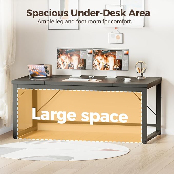 Mericonia 63 Inch Large Computer Desk, 1" Thick Heavy Duty Industrial Office Desk, Modern Simple Study Writing Table for Home Office Bedroom Workstation, Black