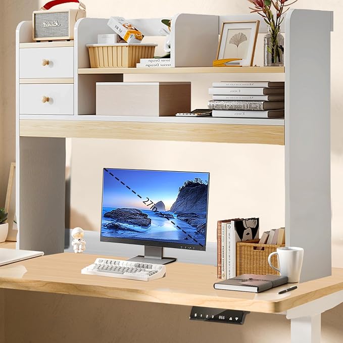 Desktop Bookshelf, Countertop Storage Hutch with 4 Shelves for Computer Desk,Wooden Desktop Hutch Bookshelf,Computer Bookcase for Dorm Office Home(White)