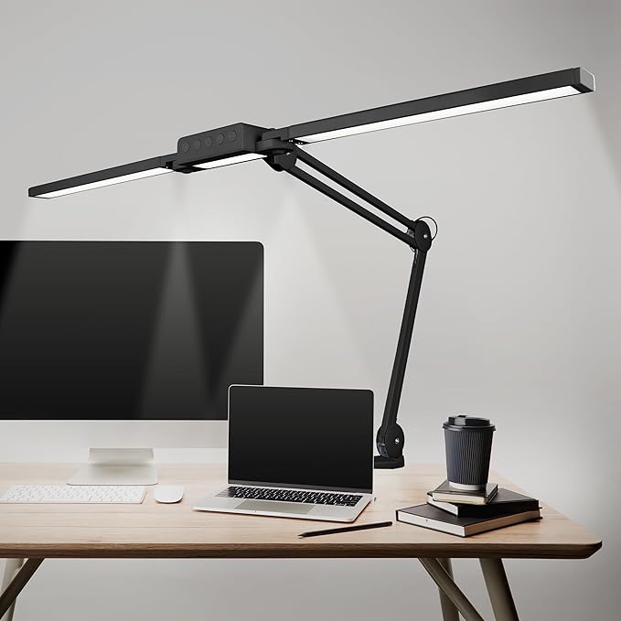 Neatfi LED Desk Lamp | 3,000 Lumens | Dimmable 30W Desk Light | 360 SMD LEDs | CRI 95 | Adjustable Color Temperature | Task Lamp for Home, Office, or Workbench (Black, 41-Inch, CCT with Clamp)