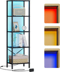 JARHETUN 5-Tier Bookshelf, Tall Narrow Bookcase with LED Lights, Book Shelf with Steel Frame, Display Storage Shelf for Living Room, Bedroom, Home Office, Study, Balcony, Black