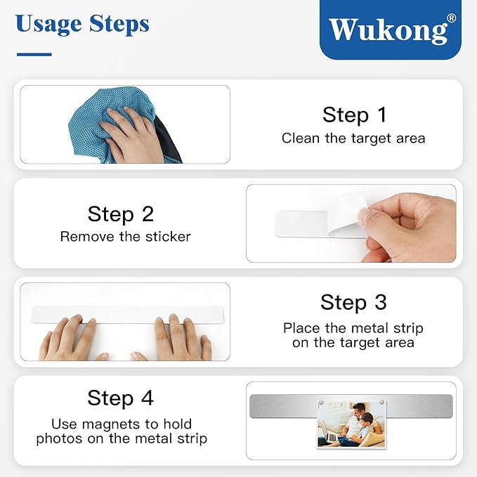 Wukong 5 Pack | 30x4cm (11.81 x 1.57) Magnetic Stainless Silver Board Strips, Adhesive Backing Bulletin Bar, Memo Strip with 30pcs 5x3mm Magnets for Office, Home, Photo Wall, Documents
